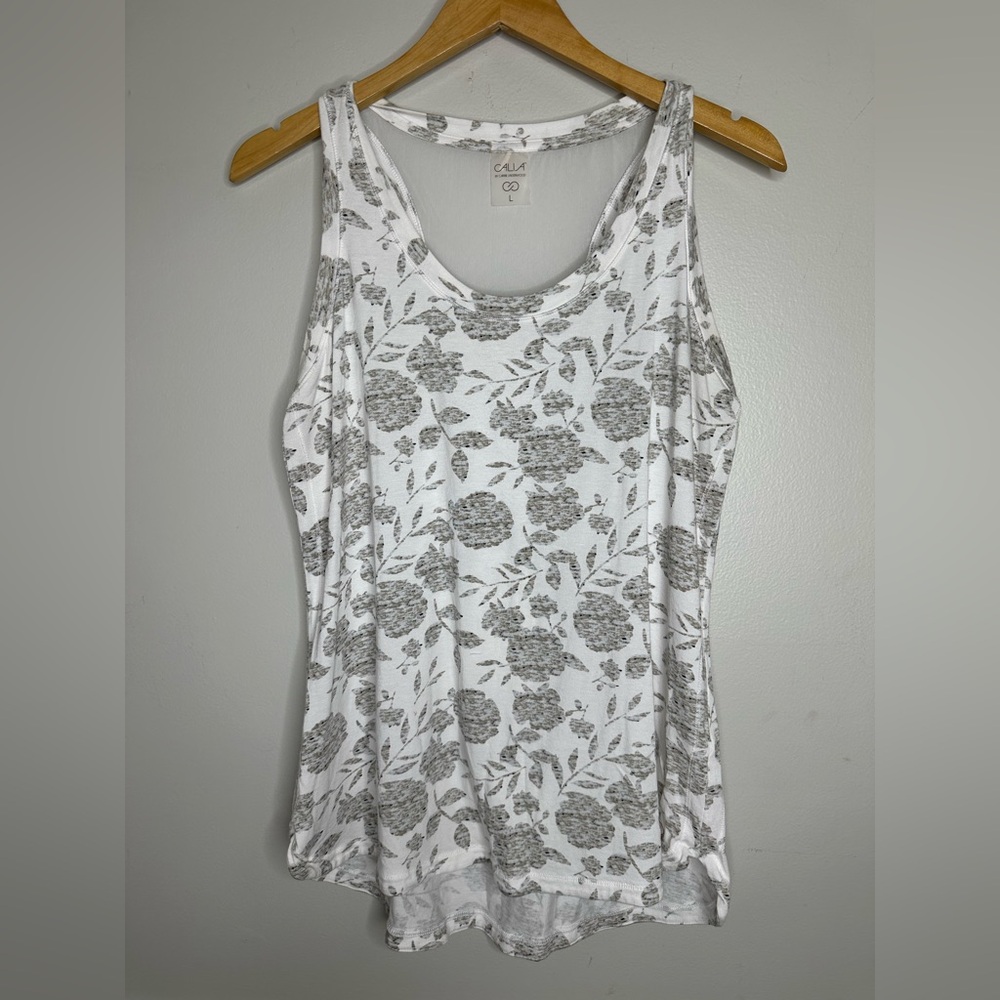CALIA by Carrie Underwood White Tank Top with Gray Floral Print